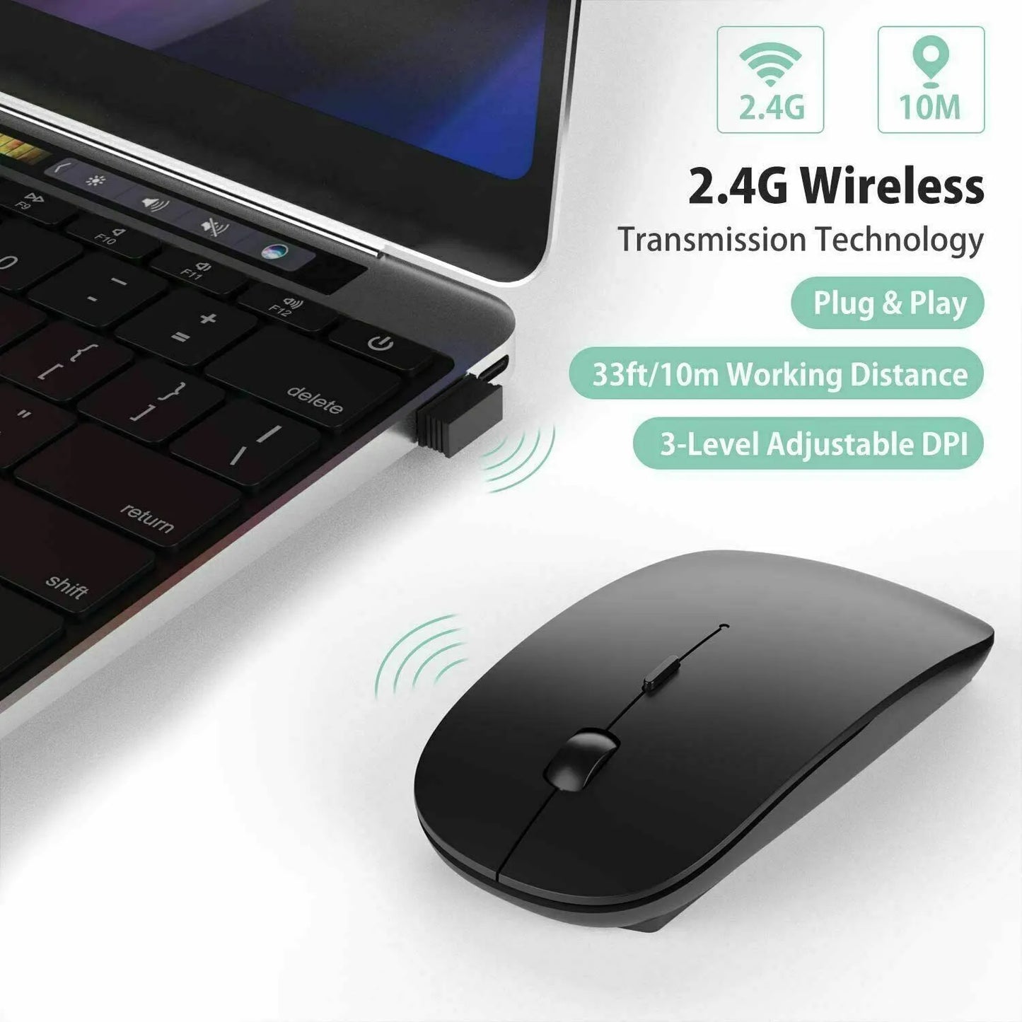 Wireless 2.4GHz Slim Portable Computer Mouse